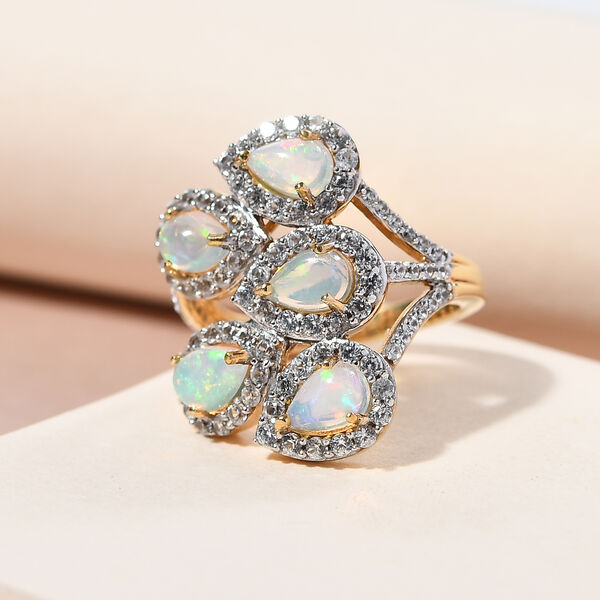 Nat&uuml;rlicher, &auml;thiopischer Opal und Zirkon-Ring, 925 Silber vergoldet  ca. 3,04 ct image number 2