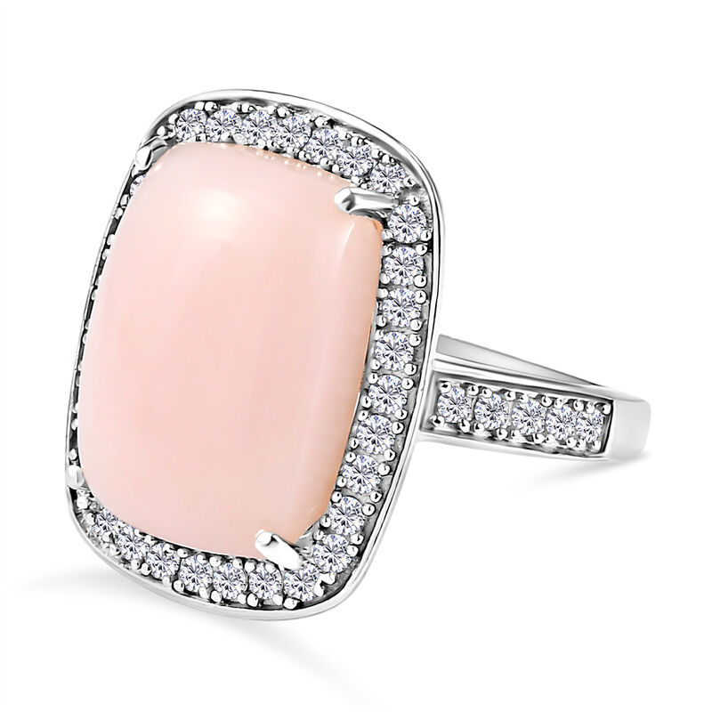 Rosa Opal und weißer Zirkon-Ring, 925 Silber platiniert  ca. 9,08 ct image number 0