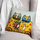 Komplett besticktes Kissenbezug in 100% Baumwolle, 43x43 cm, Katzenpaar, Sonne und Mond