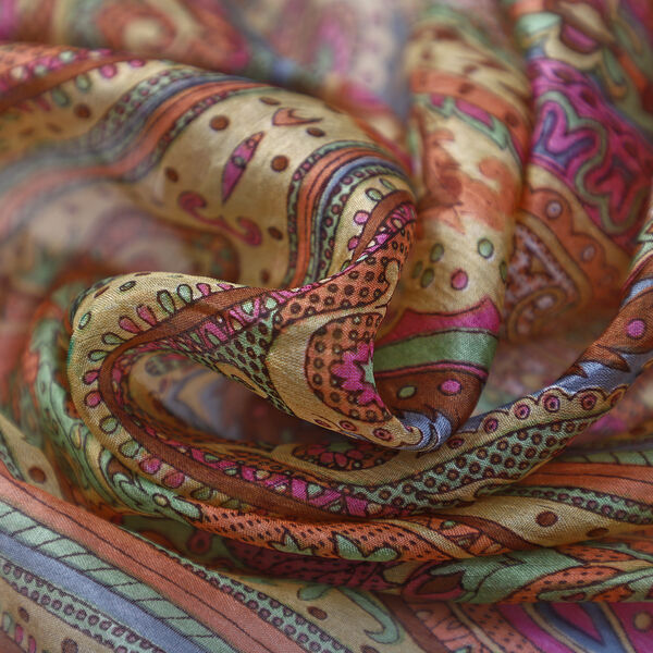 100% Natur Seide, Designer Schal, 50x160 cm, Braun/Pink image number 6