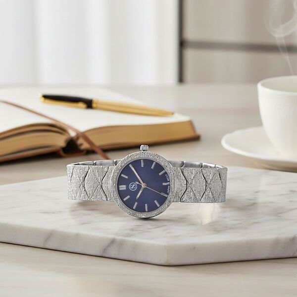 STRADA - Japanisches Uhrwerk, Marineblau Zifferblatt mit goldplattiertem Alloy Armband, 20 cm image number 1