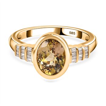 AAA nat&uuml;rlicher goldener Tansanit und Diamant Ring in 585 Gold - 2,14 ct.