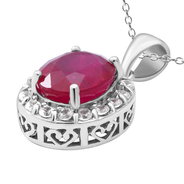 Afrikanischer Rubin und Zirkon-Halo-Anh&auml;nger mit Kette in Silber image number 3