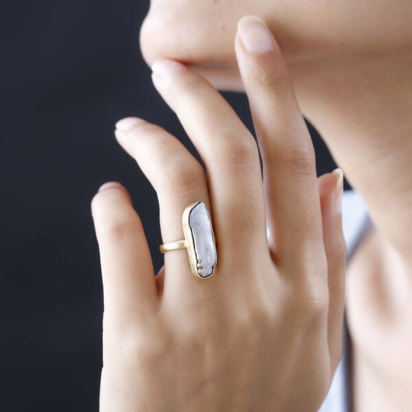 Pfirsich-S&uuml;&szlig;wasser Perle Ring, 925 Silber Gelbgold Vermeil, (Gr&ouml;&szlig;e 18.00) image number 3