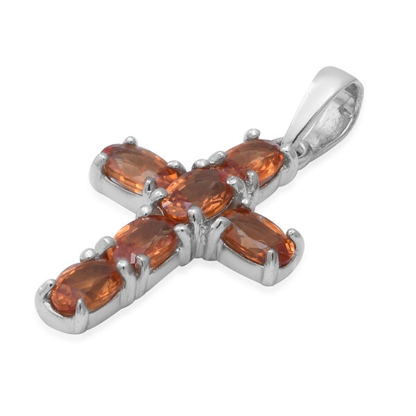 Orange Saphir Kreuz Anh&auml;nger 925 Silber platiniert 1.58 ct image number 2