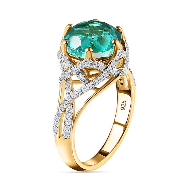 Pfau Quarz Triplette, Weißer Zirkon Ring, 925 Silber Gelbgold Vermeil (Größe 20.00) ca. 4.94 ct image number 5