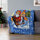 Superweiche Fleecedecke mit Weihnachtsmann und Schneemann Muster, Größe 130x170 cm, Mehrfarbig