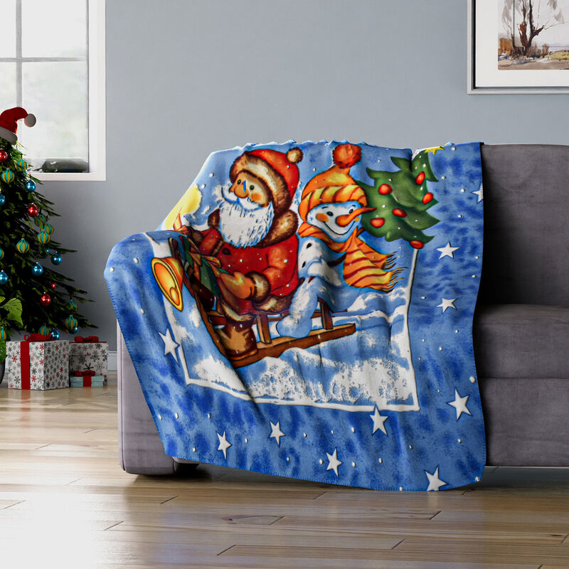 Superweiche Fleecedecke mit Weihnachtsmann und Schneemann Muster, Größe 130x170 cm, Mehrfarbig image number 0