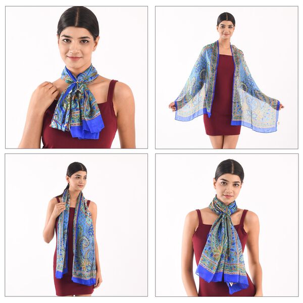 Natur-Seidenschal, Edelstein Schl&uuml;sselanh&auml;nger im Geschenkbox, 48x160 cm, Blau image number 3