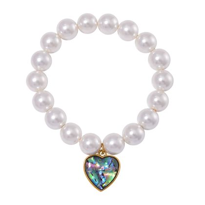 Wei&szlig;e Muschelkernperle, Abalone Muschel Armband BR-Stretch Standard gelb vergoldet