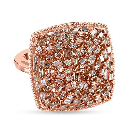 Nat&uuml;rlicher Champagner Diamant Ring, 925 Silber Ros&eacute;gold Vermeil (Gr&ouml;&szlig;e 18.00) ca. 1.00 ct