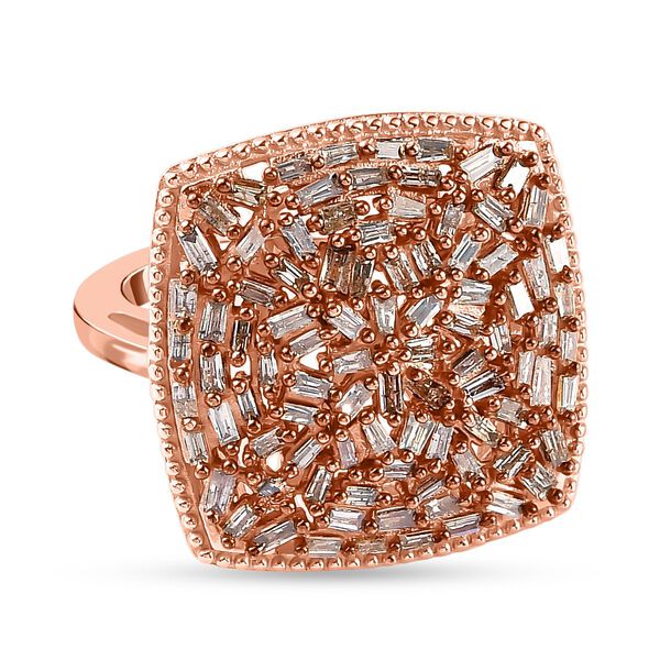 Nat&uuml;rlicher Champagner Diamant Ring, 925 Silber Ros&eacute;gold Vermeil (Gr&ouml;&szlig;e 18.00) ca. 1.00 ct