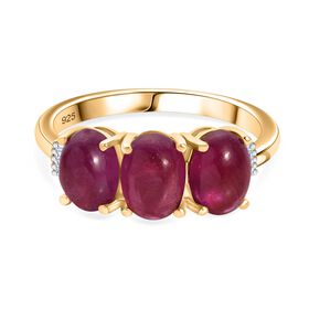 AA Afrikanischer Rubin (Fissure gefüllt), Weißer Diamant Ring 925 Silber 750 Gelbgold Vermeil (Größe 18.00) ca. 4,24 ct