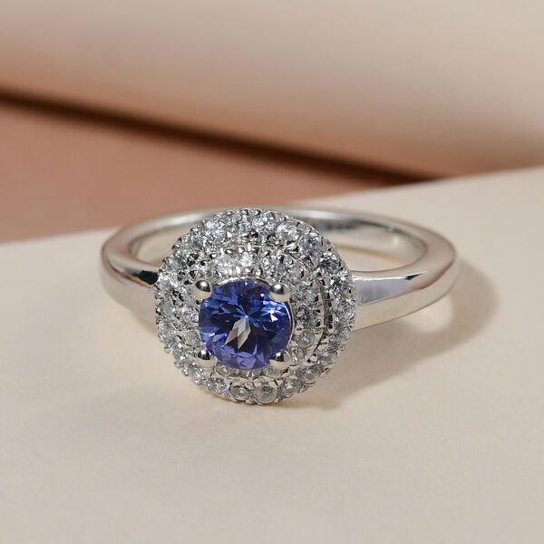 Tansanit und Zirkon-Ring, 925 Silber platiniert  ca. 0,90 ct image number 2