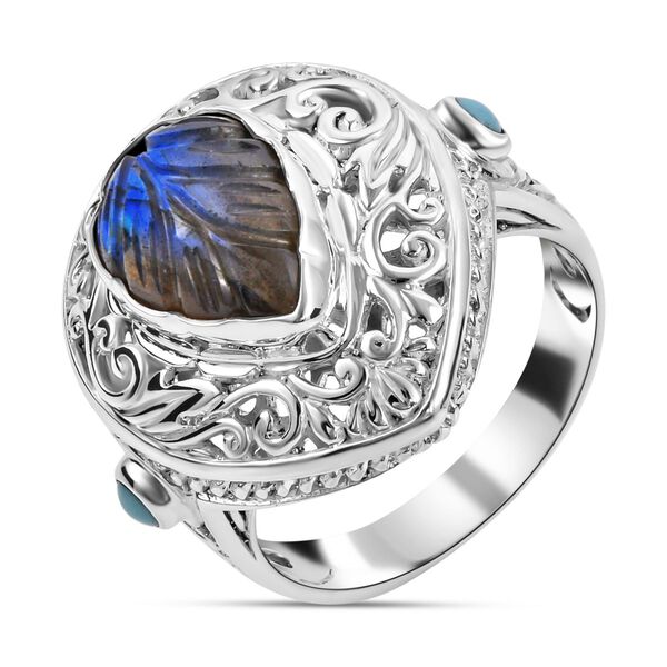 Royal Bali Kollektion - Labradorit und Sleeping Beauty T&uuml;rkis Ring - 5,94 ct.