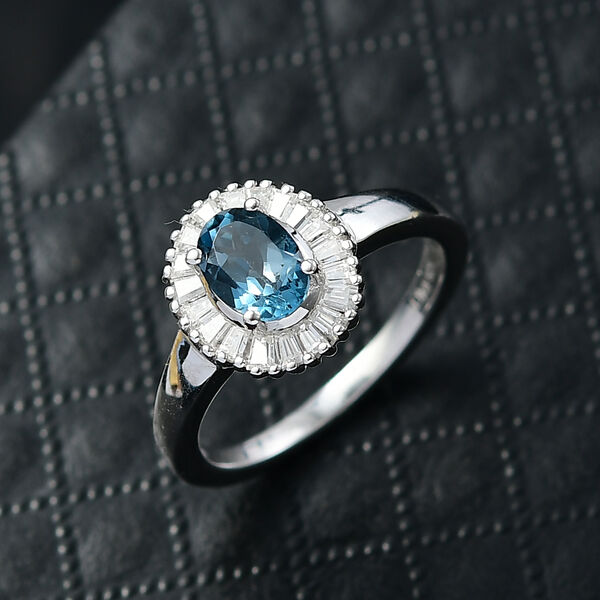 D'Joy London Blau Topas, Moissanit Ring 925 Silber rhodiniert (Größe 18.00) ca. 1,42 ct image number 2