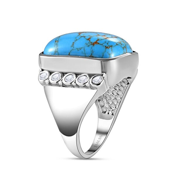 Blauer Türkis, Weißer Zirkon Ring, Edelstahl, (Größe 16.00) ca. 11.72 ct image number 5
