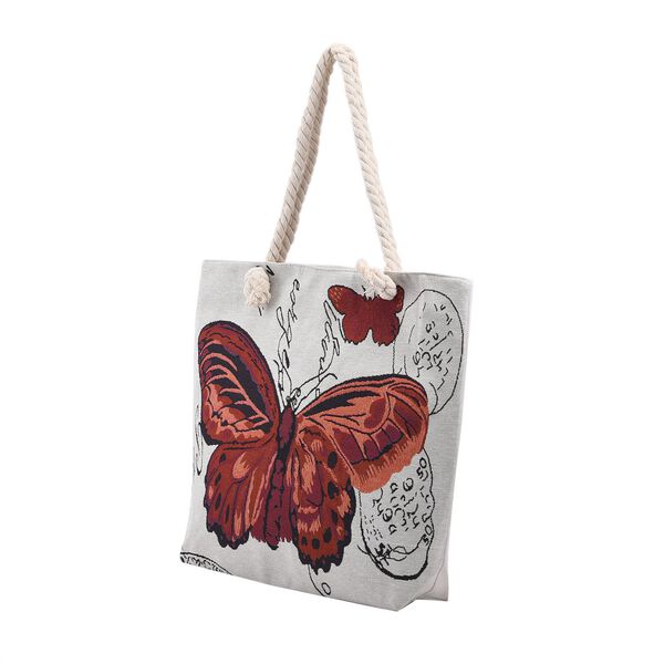 Jute Handtasche, Schmetterlings-Muster, 42x34 cm, Schmetterling image number 7