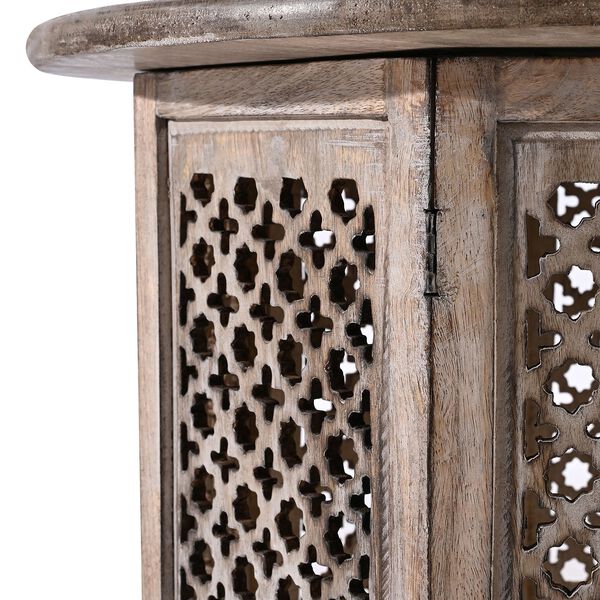 NAKKASHI Handgeschnitzter Couchtisch aus Mangoholz, 68x68x51cm, wei&szlig;es Finish image number 10