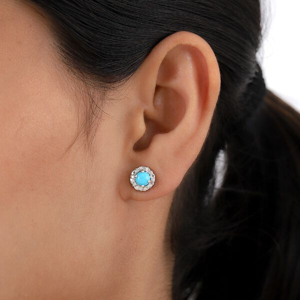 Nat&uuml;rlicher Sleeping Beauty T&uuml;rkis und Zirkon Ohrstecker 925 Silber platiniert ca. 0,55 ct image number 3