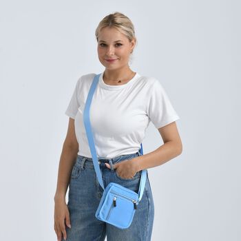 Umh&auml;ngetasche mit mehreren Rei&szlig;verschlussf&auml;chern und RFID-Schutz, 12,5x6x16cm, Blau