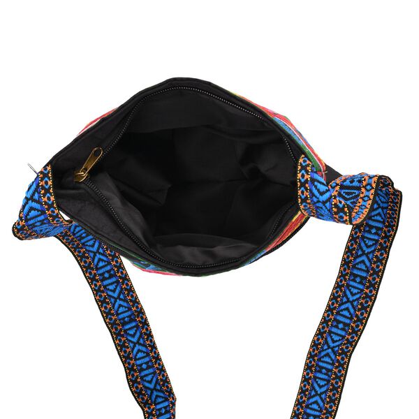 Crossbody-Tasche mit floraler Stickerei, ethnischem Boho-Muster, 23×24 cm, Schwarz-Bunt image number 5