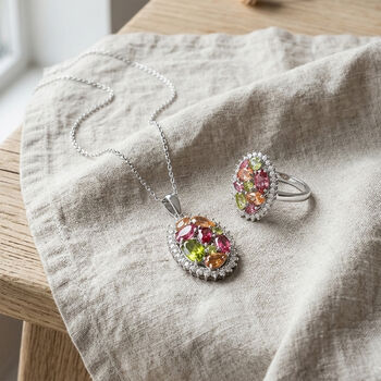 D'Joy AAA Multi-Calabar-Turmalin und Zirkon Ring und Anh&auml;nger mit 50 Kette