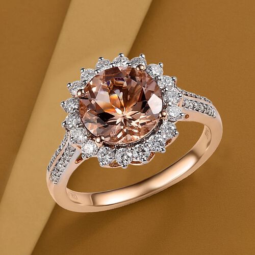 AAA Morganit, Weißer Diamant Ring 417 Gold (Größe 19.00) ca. 3,92 ct image number 1