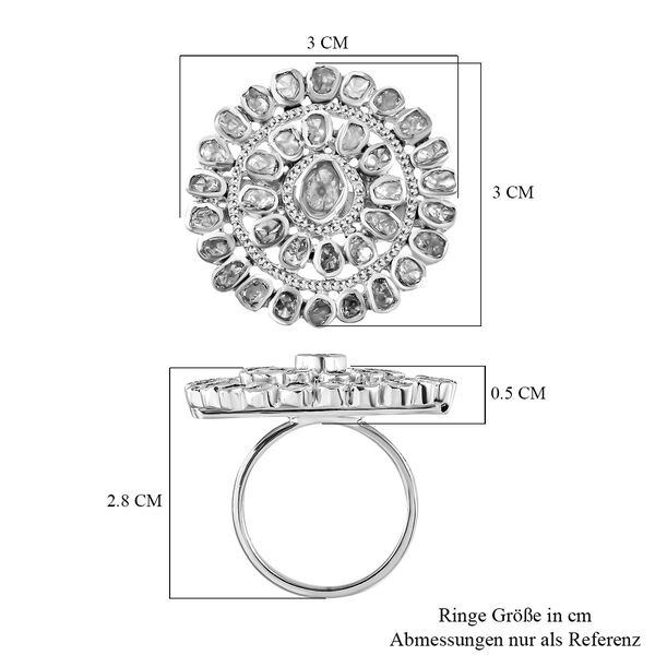 Handgearbeiteter Polki-Diamant Ring, 925 Silber platiniert (Gr&ouml;&szlig;e 17.00) ca. 1.00 ct image number 4