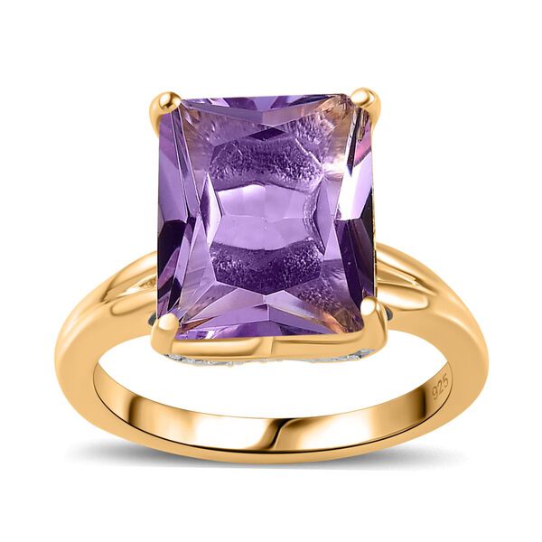Rose De France Amethyst, Wei&szlig;er Zirkon Ring, 925 Silber Gelbgold Vermeil (Gr&ouml;&szlig;e 20.00) ca. 6.13 ct image number 4