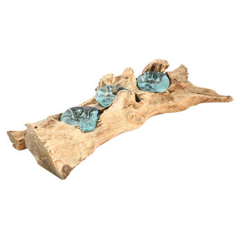 Jardin de Bali Gamal Holz und Glas Teelicht Halter x 3