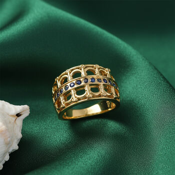 GP Royal Art D&eacute;co Kollektion- Kanchanaburi blauer Saphir Ring und halbe Creolen