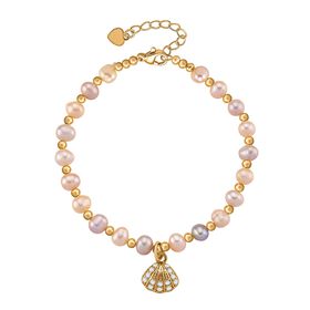 Mehrfarbige Süßwasser Perle, Zirkonia Armband ca. Flexibles cm Messing Standard