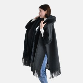 LA MAREY - Poncho aus Webpelz mit Fransen und Fleecefutter, Einheitsgröße, Grau