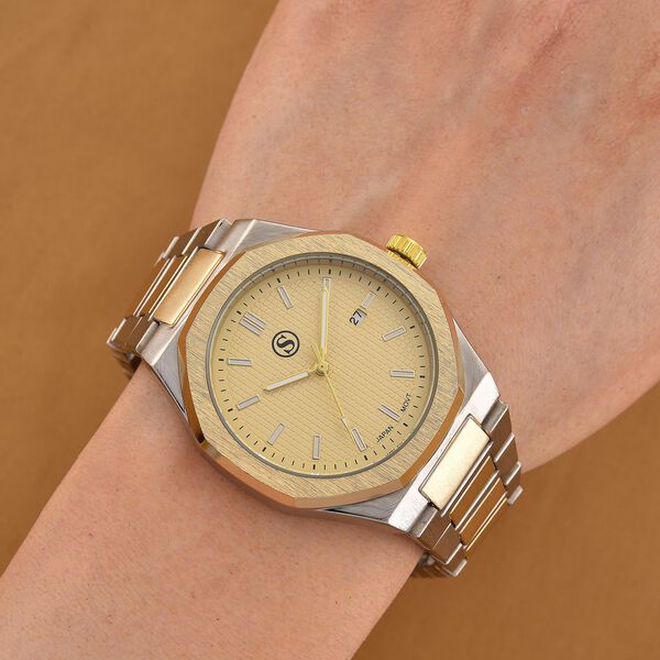 STRADA - Armbanduhr mit japanischem Uhrwerk und Datumsanzeige, Legierungsgehäuse  Sandstrahleffekt, bicolor, Goldfarben image number 1