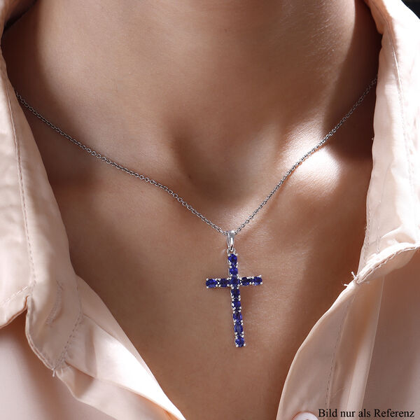 Masoala Saphir Kreuz-Anh&auml;nger, (Fissure gef&uuml;llt), 925 Silber platiniert ca. 3,00 ct image number 2