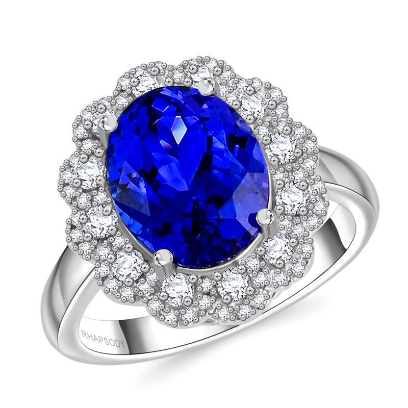 RHAPSODY Tansanit und Diamant floraler Halo-Ring in Platin image number 0