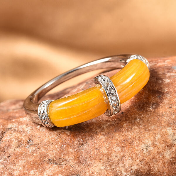 Gelbe Jade und Zirkon Ring 925 Silber Rhodium-Überzug image number 2
