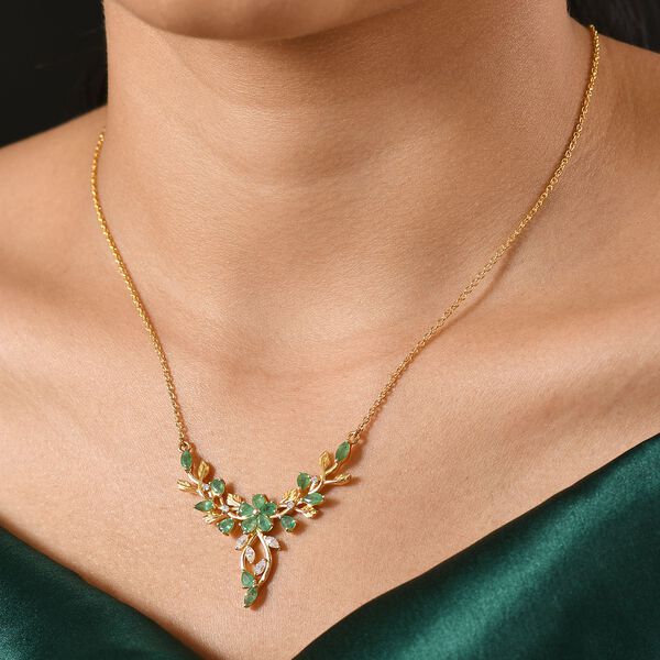 Kagem sambische Smaragd und Moissanit Halskette, 45 cm - 2,37 ct. image number 3