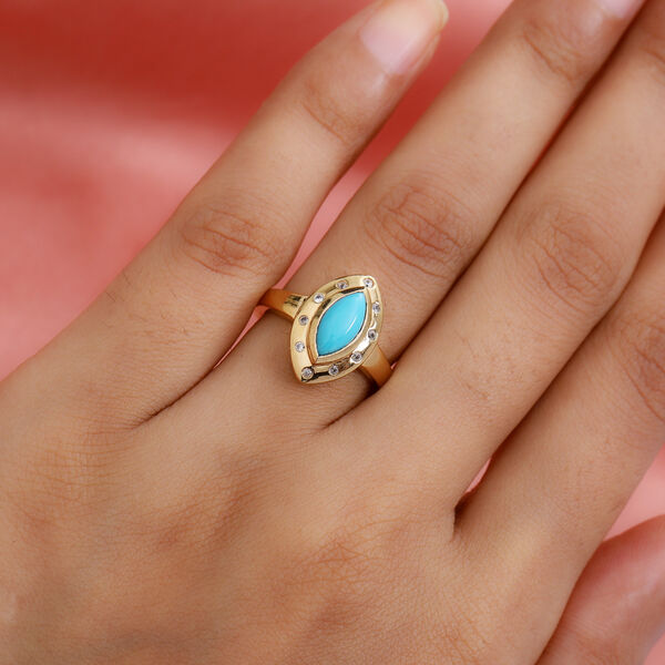 Nat&uuml;rlicher Sleeping Beauty T&uuml;rkis und Zirkon Halo Ring 925 Silber 585 Vergoldet image number 6