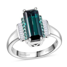 RHAPSODY zertifiziert und geprüft AAAA Indigolith, Paraiba Turmalin und VS-EF Diamant Ring in 950 Platin - 3,93  ct.