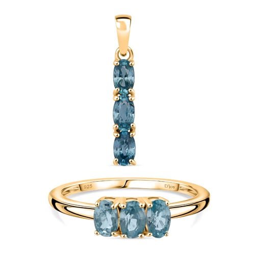 D'joy Blauer Zirkon Schmuckset 925 Silber vergoldet (Größe 17) (10-15 Werktage Lieferzeit) ca. 2.22 ct image number 0
