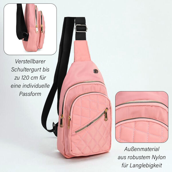 Stepp-Slingtasche mit RFID-Schutz und Kopfhöreröffnung, Größe: 17x7,5x30cm, Lachsfarben image number 3