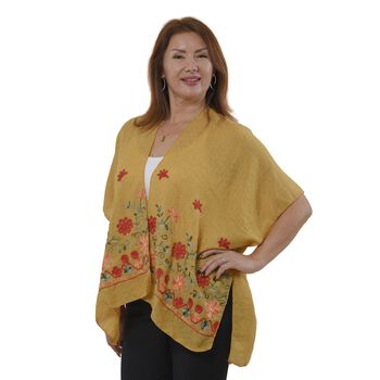 TAMSY- bestickter Kimono mit Blumenmuster, One Size, Gelb