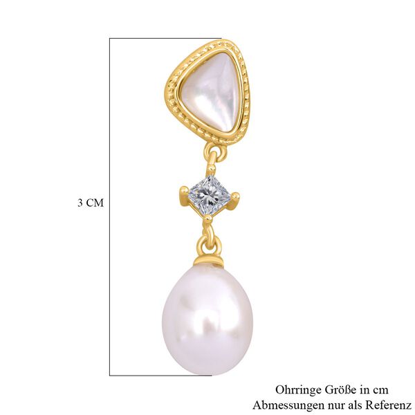 Weiße Süßwasser Perle Ohrringe, Messing image number 6