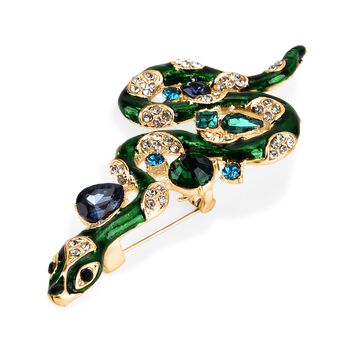 Emaillierte und mehrfarbige Kristall-Brosche in Goldton, Eidechse