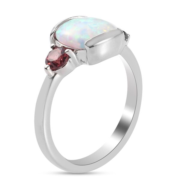 Nat&uuml;rlicher australischer Opal und roter Granat Ring und Anh&auml;nger mit Kette ca. 48 cm. 925 Silber Platin-&Uuml;berzug 1,97 ct image number 6