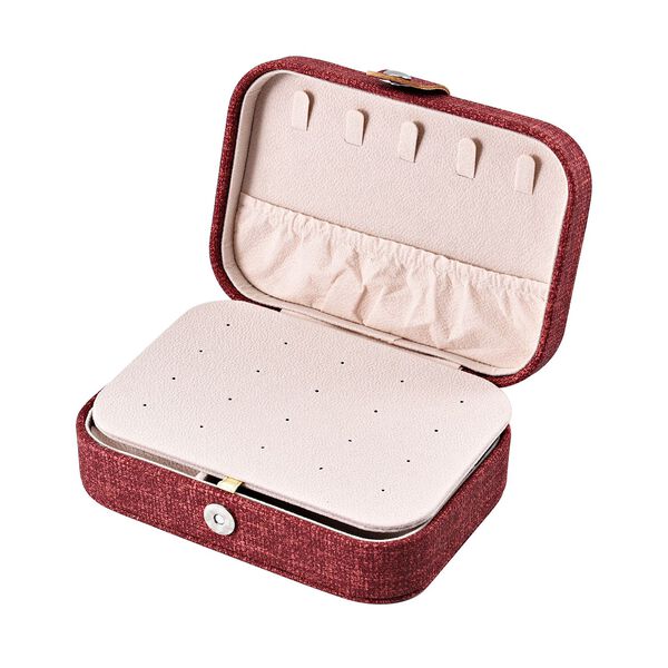 Schmuck Organizer aus naturfreundlichem Kunstleder mit Knopfverschluss, 16x11,5x5,5cm, Rot image number 4