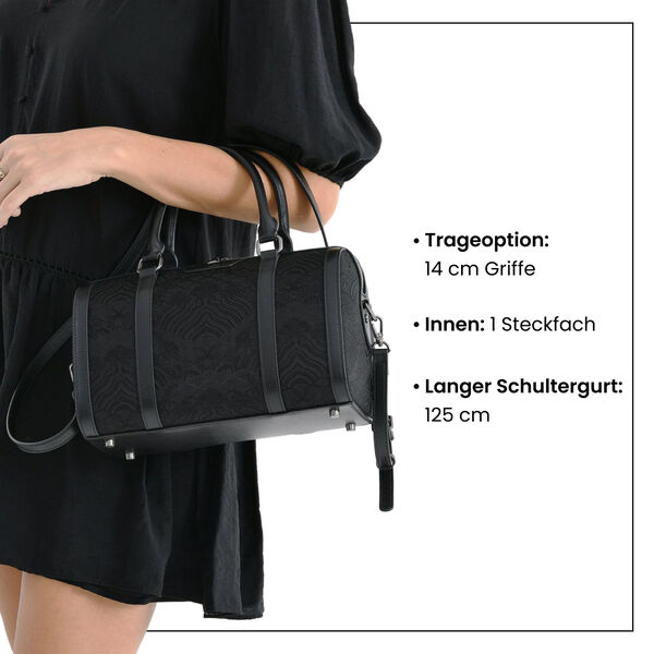 LA MAREY Brokat Crossbody Tasche aus Seide und Echtleder, 30x18x15cm, Schwarz image number 3