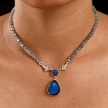 D'Joy AAA Labradorit Halskette ca. 45 cm 925 Silber Rhodiniert und 750 Gelbgold Vermeil ca. 65.52 ct